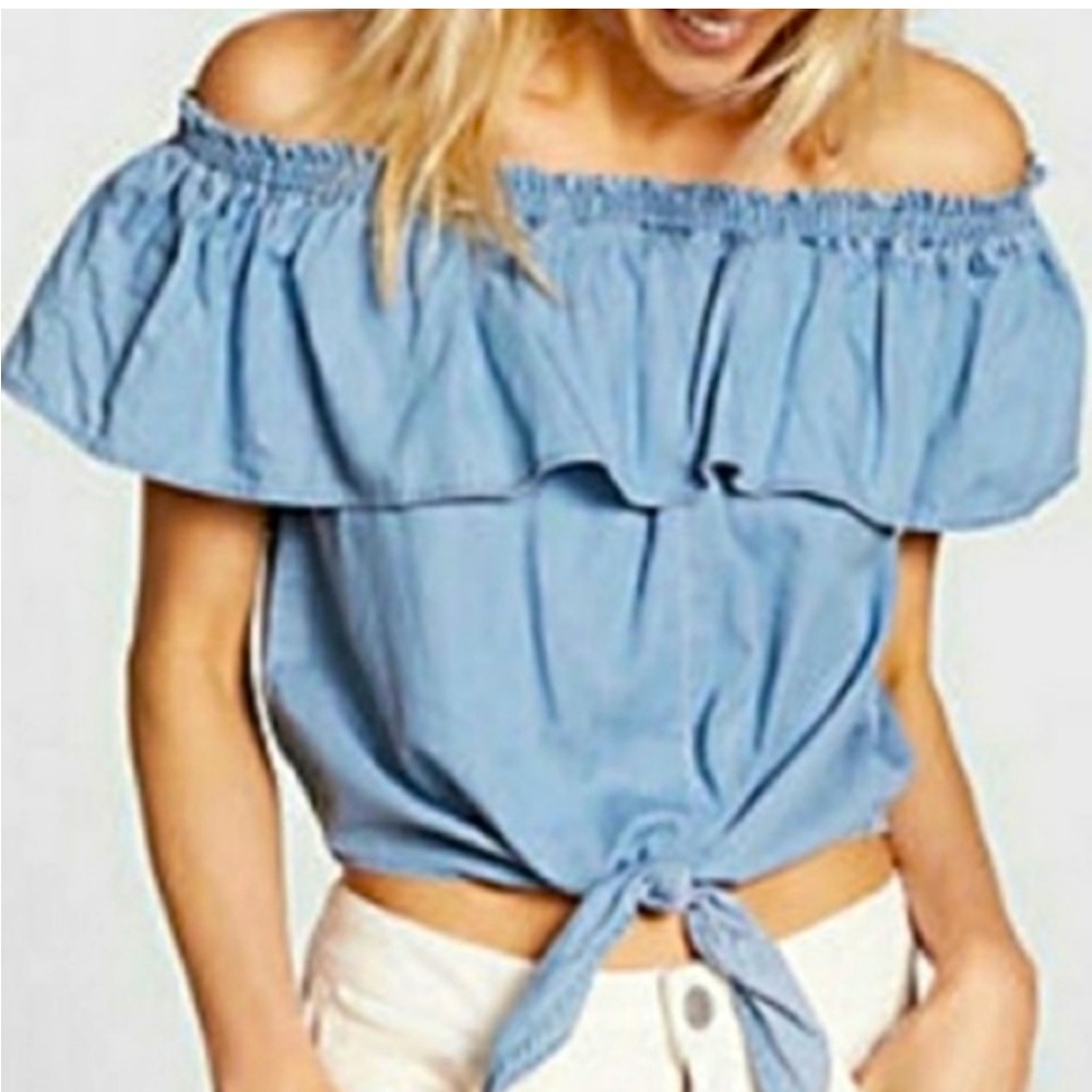 Off the shoulder chambray worn once